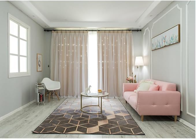 FANLI 2 Panels Star Blackout Curtains for Kid Girls Bedroom Living Room Darking Stripe Double Layer Star Cut Out Wall Home Decor Gradient Grommet Window Curtains (Beige 63L)