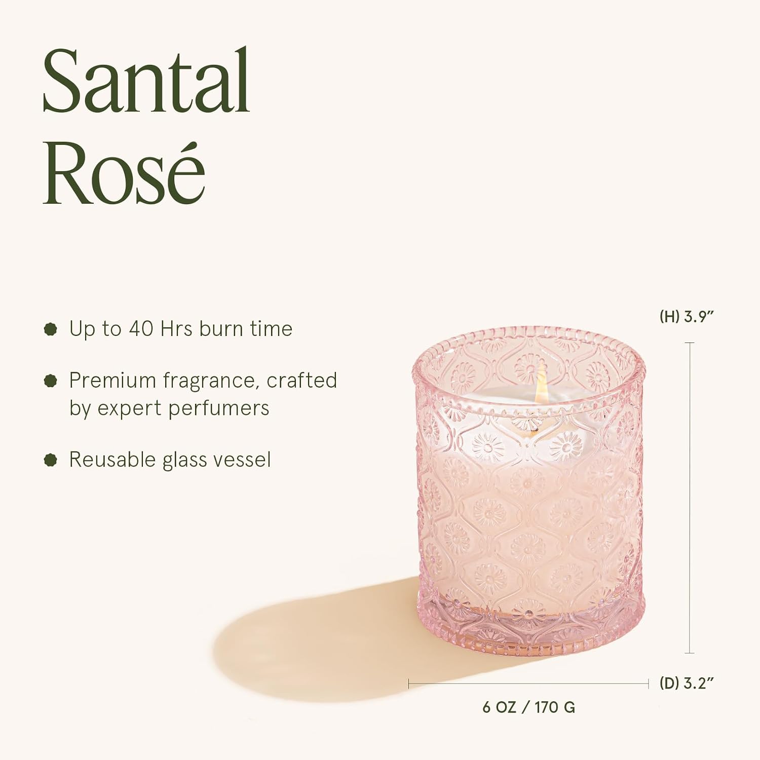 LA JOLIE MUSE Santal Rosé Scented Candles for Home, Natural Soy 40 Hrs | Luxury Pink Jar Candle, Clean Non Toxic Wax, Gifts for Women, Floral Decorative Candles for Candle Warmer, Sandalwood Rose