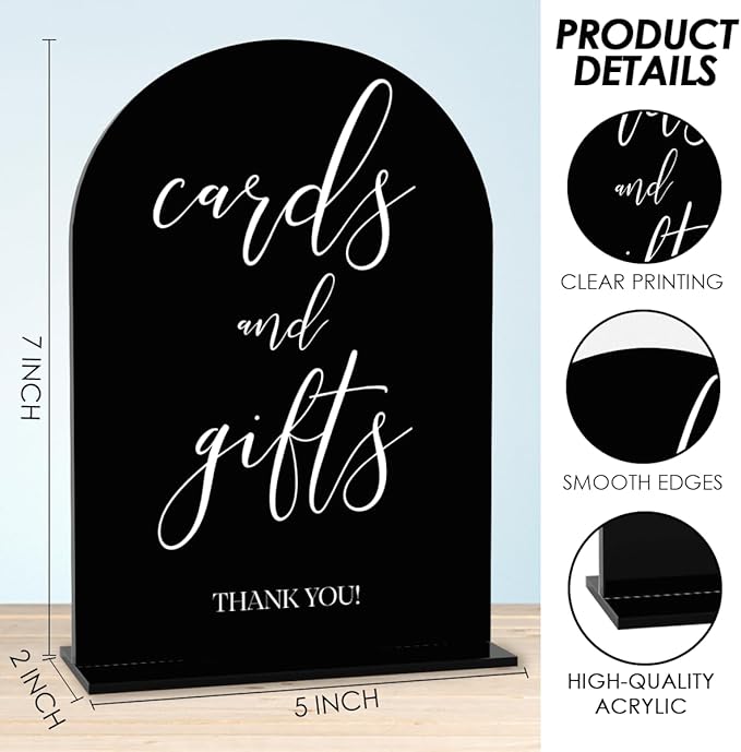 Black Cards and Gifts Sign, Wedding Engagement Bridal Shower Baby Shower Party Decor for Reception Reception, Weddings Acrylic Sign