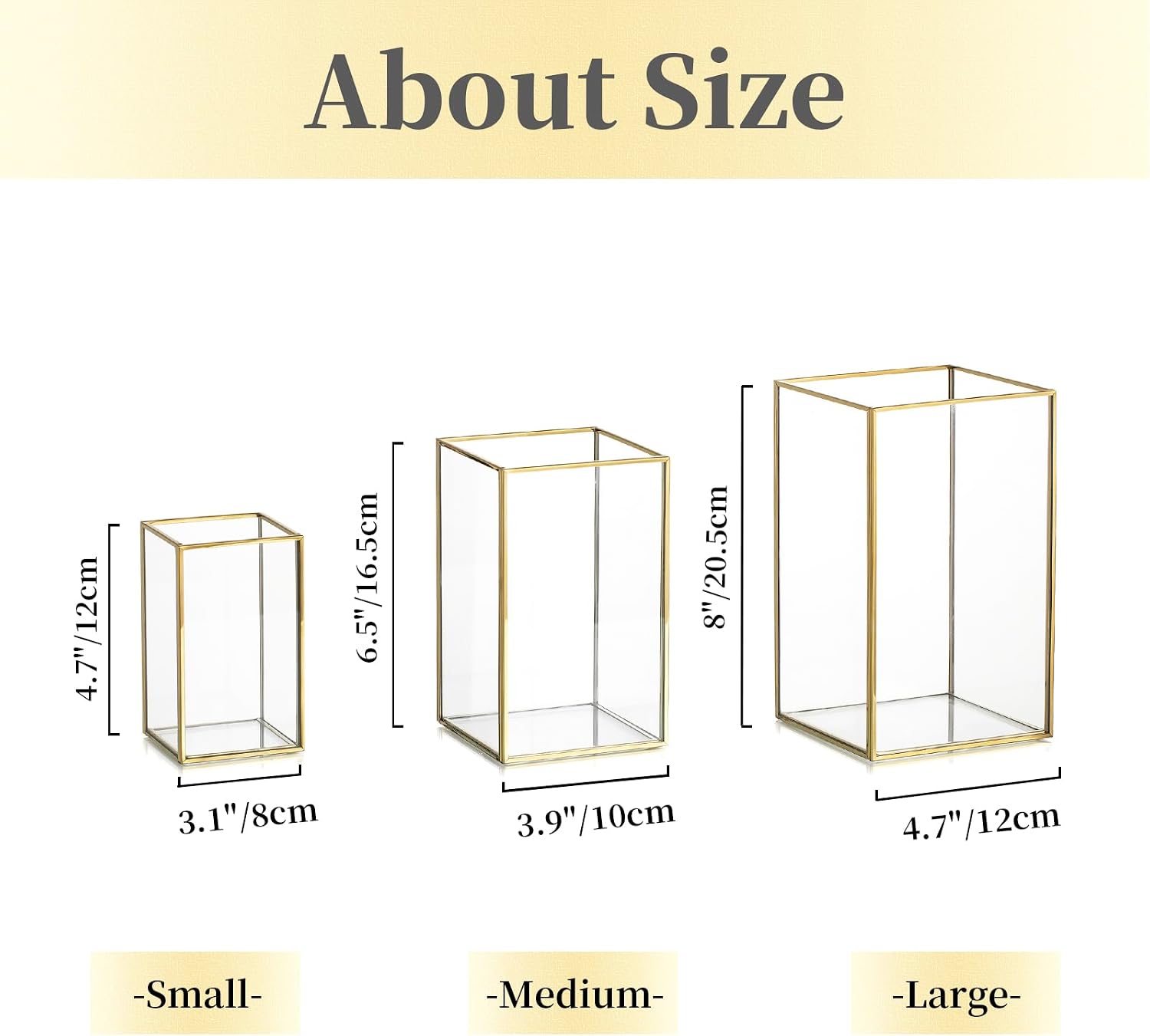 Hewory Glass Hurricane Candle Holder: Gold Hurricane Candle Holders with Metal Frame Square Set of 3, Clear Candle Holder for Table Centerpiece Wedding Christmas Engagement Birthday Party Decorations