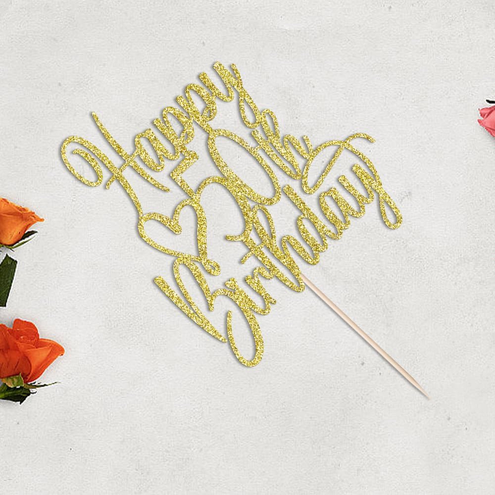 Gold Glitter Happy 50th Birthday Cake Topper - Cheers to 50 Years Cake Topper, 50 & Fabulous Cake Decoration for Hello 50th Birthday Anniversary Party Cake Decorations Supplies