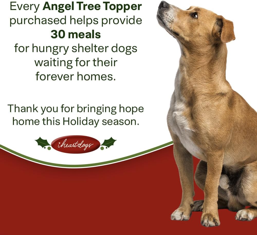 iHeartDogs Christmas Tree Topper Decoration - The Original Dog ‘Christmas Miracle’ Angel Dog Tree Topper LED Lighted Halo, Snowflake Garland & Wings Decor Ornament, Holiday Decoration