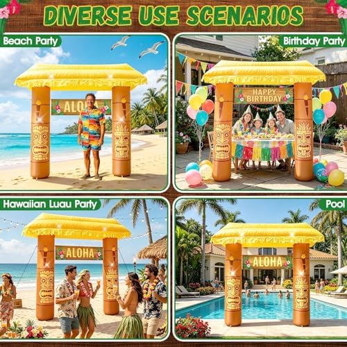 7.8ft luau tiki hut inflatable arch for summer showing dimensions