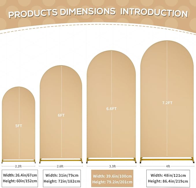 SoarDream Khaki Wedding Arch Backdrop Cover 6.6FT Spandex Fitted Khaki Wedding Arch Covers Round Top Chiara Arches Backdrop Cover Fabric for Birthday Balloon Party Decoration