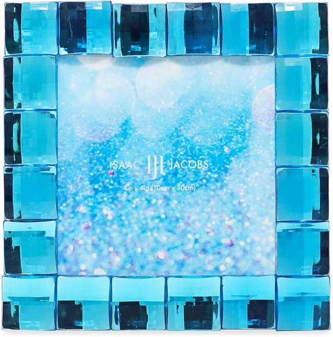 Isaac Jacobs Decorative Sparkling Turquoise Jewel Picture Frame, Photo Display & Home Décor (4x4, Turquoise)
