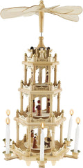 Clever Creations Beige Four Tier Carousel 22 Inch Traditional Wooden Christmas Pyramid Decoration, Festive Christmas Décor for Shelves and Tables