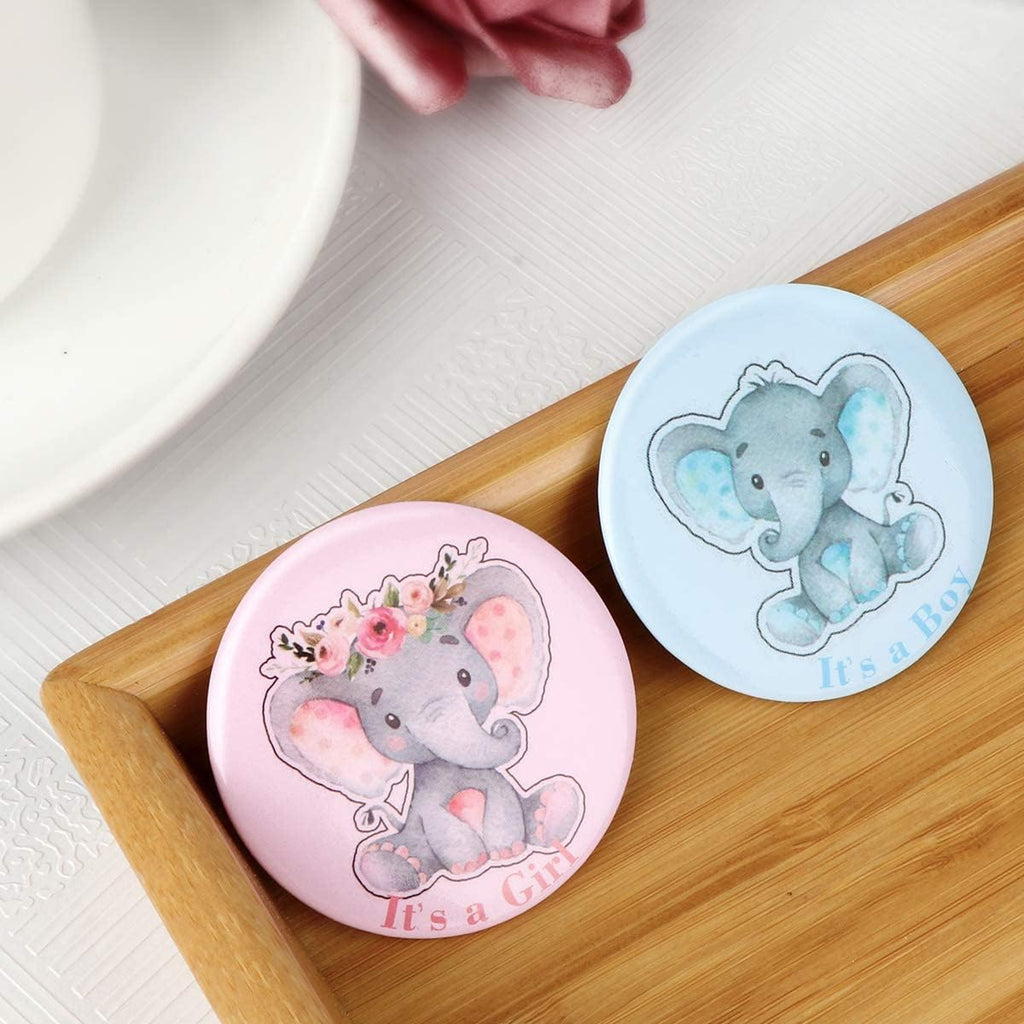 iMagitek 40 Pcs Elephant Gender Reveal Button Pins Blue Elephant Team Boy Pink Elephant Team Girl Button Pins for Baby Shower Party Favors Gender Reveal Party Game Supplies