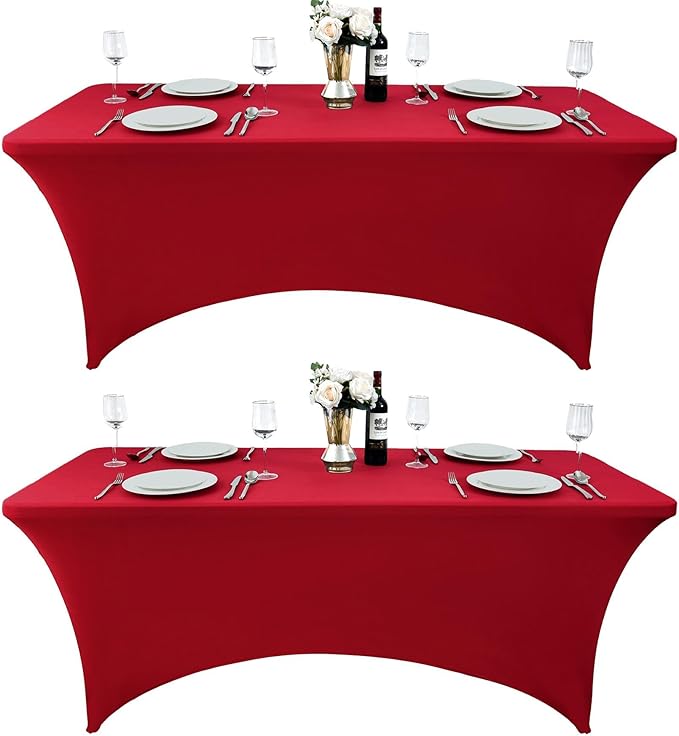 2-Pack 4ft Spandex Table Covers for Rectangular Folding Tables - Wrinkle Resistant Stretch Tight Table Cloths - Ultimate Fitted Table Protector for Parties, Banquet, and Wedding