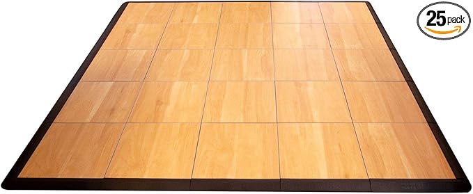 Big Floors 5X5MAPLEFLOOR Interlocking Lightweight Plastic Modular Dance Floor Kit (5' x 5'), Maple, 45 Piece