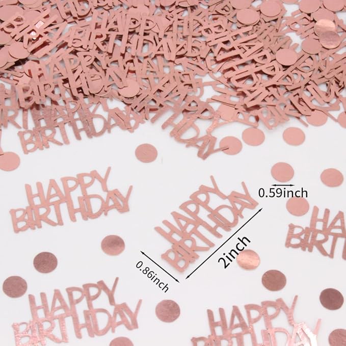 Rose Gold Birthday Confetti - 270 PCS Glitter Happy Birthday Decorations for Table
