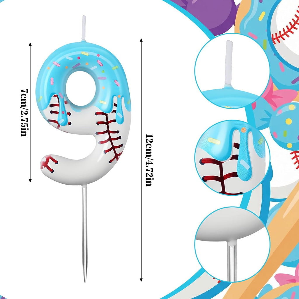 Conelist Ice Cream Drip Baseball Birthday Candle Number 9, Baseball Ice Cream Drip Birthday Cake Topper Candle Number 9 for Cake Sport Teams Theme Anniversary Celebration Party Decoration Favor Supply