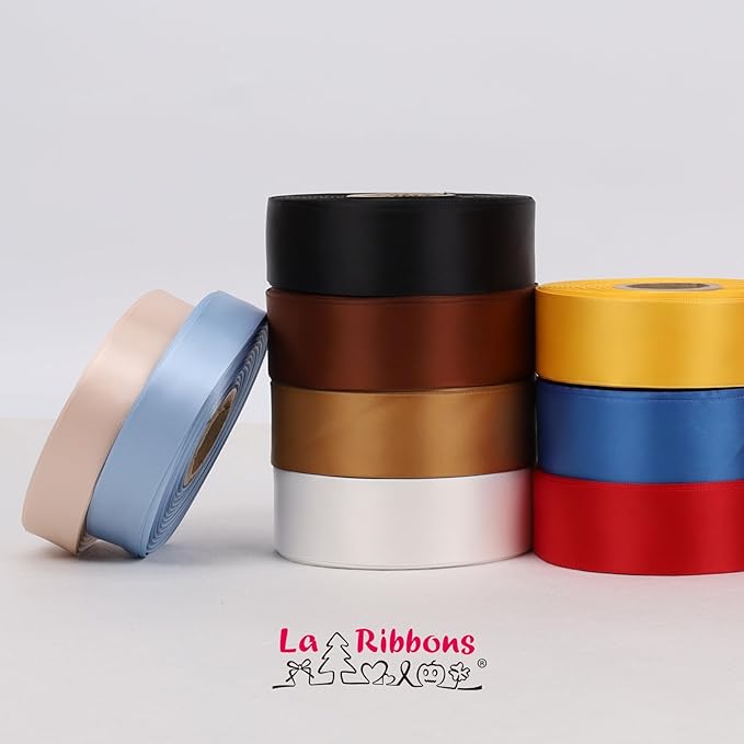 LaRibbons 1 1/2 Inch 50 Yard Double Faced Satin Ribbon,White Satin Craft Fabric Ribbon for Gift Wrapping Floral Bouquets Wedding Party Decoration