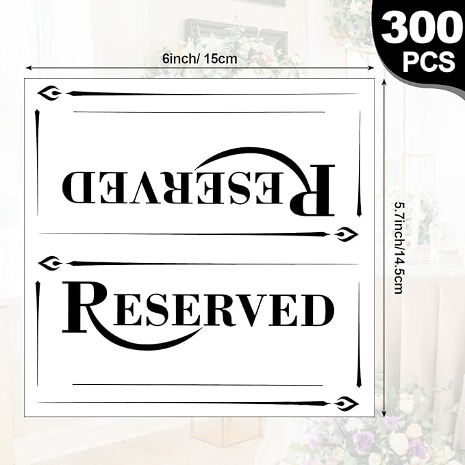 300 Pcs Paper Table Reserved Sign with Name Line Reserved Seating Signs Bulk Double Sided Signs for Reserving Seats Restaurant Wedding Reception Church Board Business Meeting (White Black)