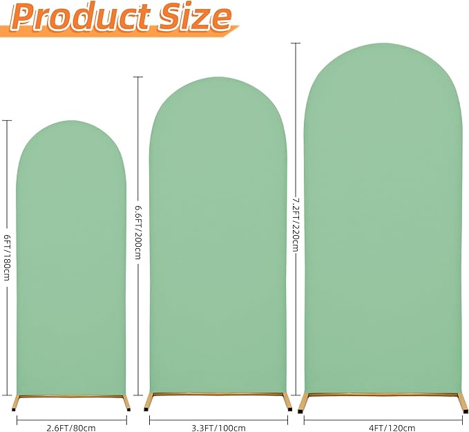 Wedding Arch Covers Arch Backdrop Cover Arch Stand Covers 7.2FT 6.6FT 6FT Set of 3 Arch Cover Spandex Fabric Stretchy Backdrop for Wedding Birthday Party Decoration Baby Shower (Mint Green)