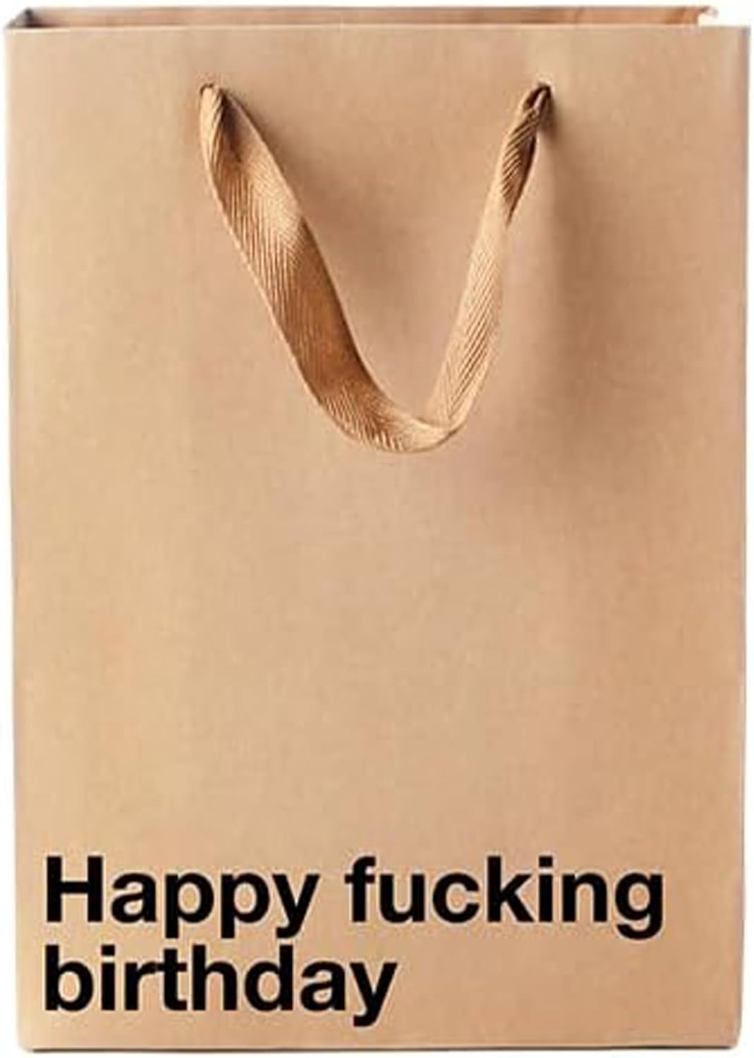 MilkToast Brands Funny Profanity Gift Bag, 11" x 8" x 4" Size, Happy Fucking Birthday, Reusable Brown Kraft Paper Swear Word Bag for Father's Day, White Elephant, and Birthday Gifts