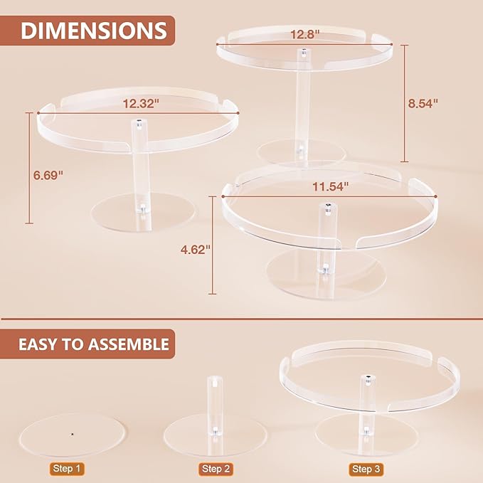 Acrylic Cupcake Stand, Clear Dessert Dessert Table Display Set, Cupcake Tower Holder Display with Base for Wedding, Party, Baby Shower, 3 Set Round, Transparent