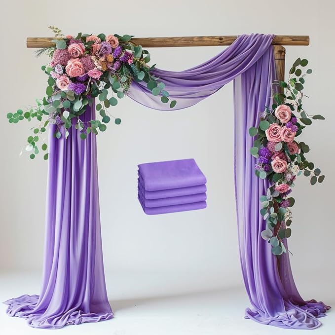 Wedding Arch Draping Fabric 4 Panels 28.7" x 20FT Lavender Purple Sheer Chiffon Backdrop Drapes for Wedding Ceremony Birthday Party Bridal Shower Outdoor Decoration