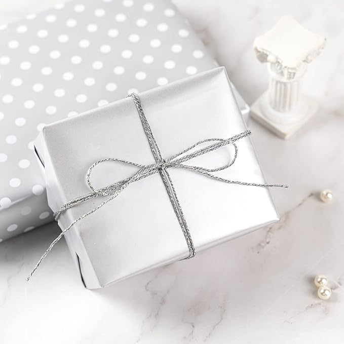 WRAPAHOLIC Reversible Wrapping Paper - Mini Roll - 17 Inch X 33 Feet - Silver Print and Polka Dot Design for Birthday, Holiday, Wedding, Baby Shower