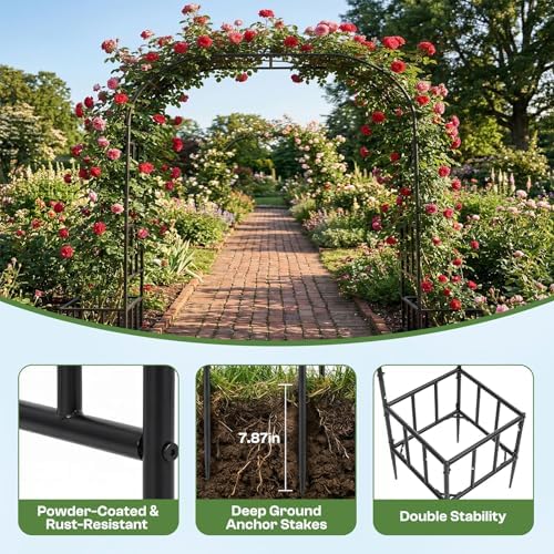 garden arch with planter boxes, metal arbor trellis, side view