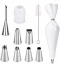10-Piece Reusable Piping Bags and Tips Set-Cotton Baking Kit with Coupler,16inch Pastry Bags,Stainless Steel Nozzles & Cleaner for Cakes/Cupcakes/Cookies Decorating (10 Pcs)