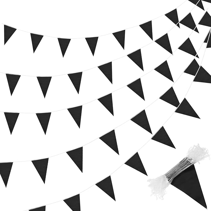 Tatuo 200 Feet Solid Pennant Banners Flags String Triangle Hanging DIY Bunting Flags Party Decorations for Grand Opening Party Banners for Kids Birthday, Shops (Black)