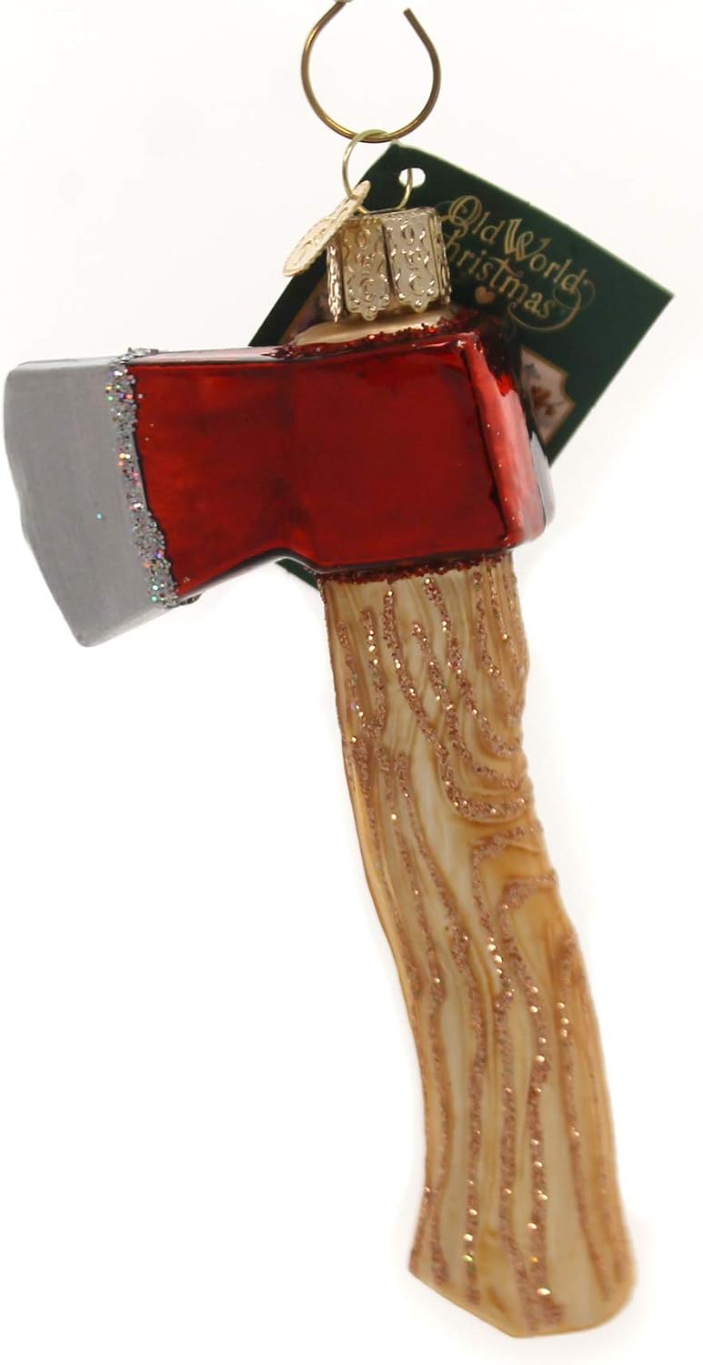 Old World Christmas Contractor Axe Glass Blown Ornament for Christmas Tree, Handcrafted Holiday Decoration, Tools Collection