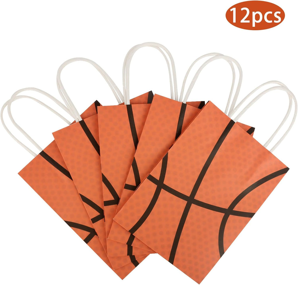Hxezoc 12 Pieces Basketball Gift Bags with Handle, Paper Treat Candy Bag Sport Favor Bags for Basketball Theme Birthday Party Decoration Supplies
