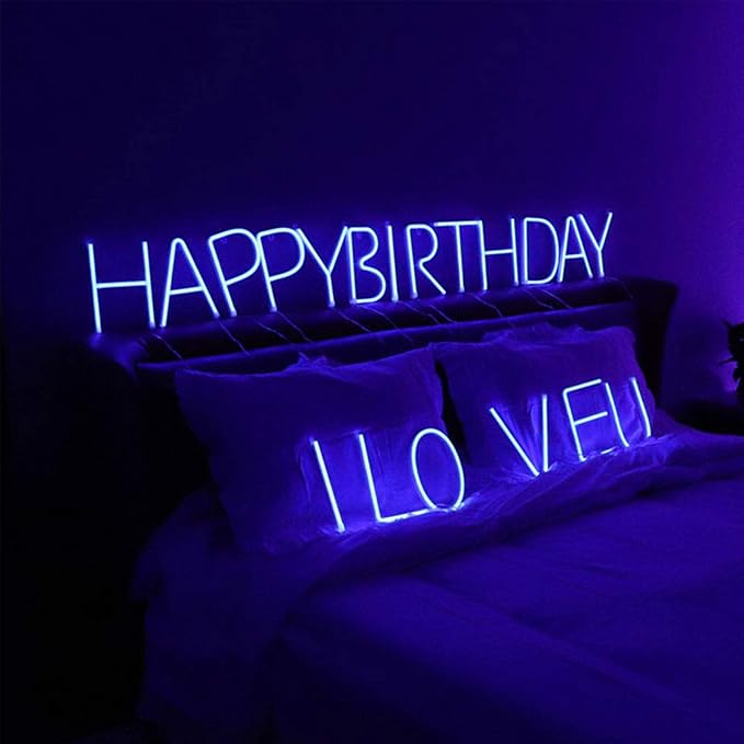 LED Blue Neon Letter Signs Night Light Battery or USB Operated LED Marquee Letters Neon Art Decorative Lights Wall Decor for Children Baby Room Christmas Wedding Party Decoration (W)