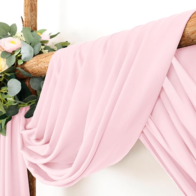 Wedding Arch Draping Fabric 2 Panels 30'' x 18FT Blushing Pink Sheer Chiffon Arch Drapery for Photo Booth Bridal Shower Baby Shower Church Decor Newborn Photography Christening Outdoor Party