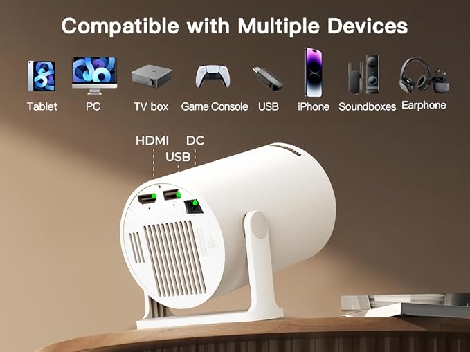 WEMI Smart Minin Projector with Wifi and Bluetooth for Indoor and Outdoor Activities (OptiBarrel 500)