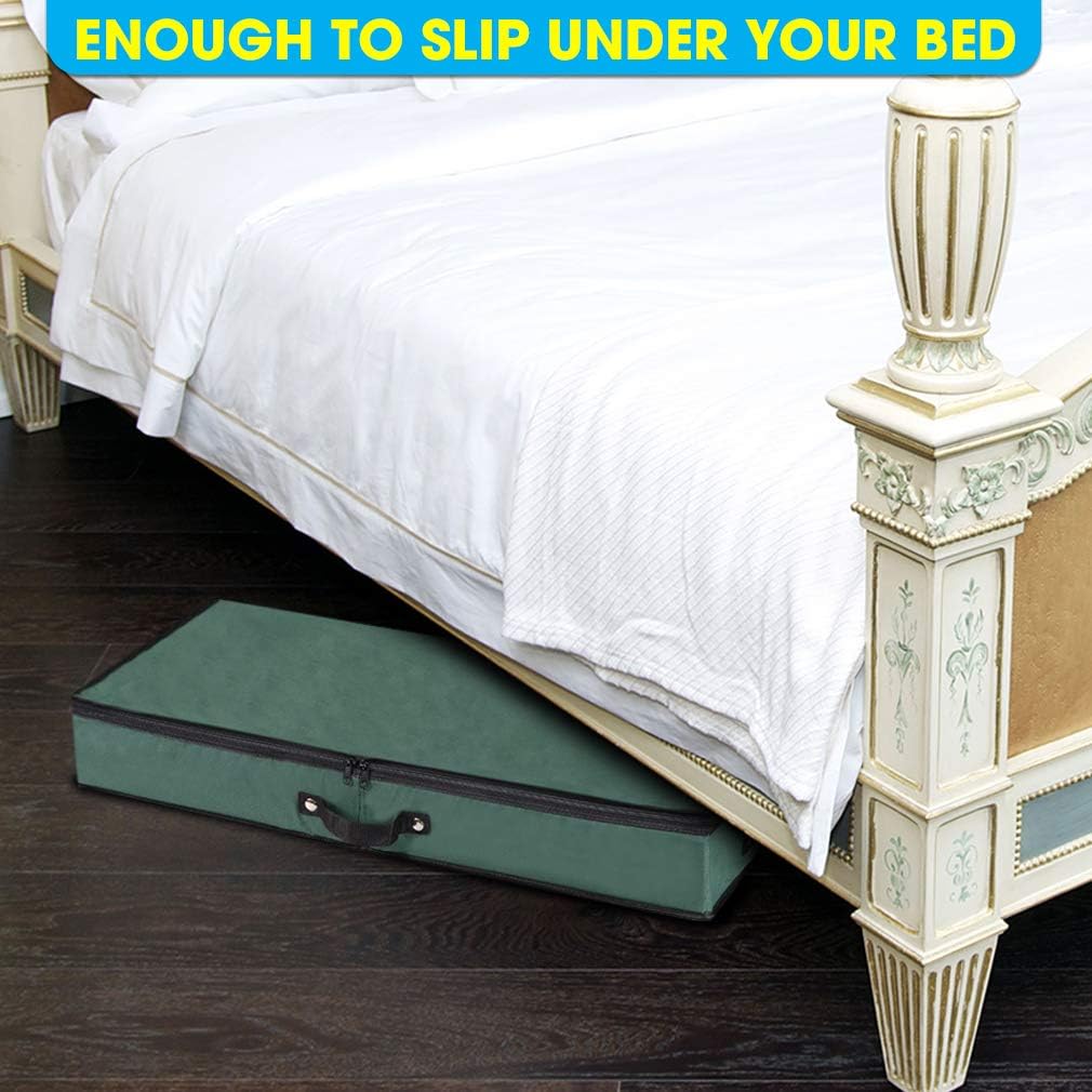 Wrapping Paper Storage Container | Under Bed Gift Wrap Organizer for 30 Inch Rolls | 31”x13.5”x4.5” | 600D Oxford Material | Box Holder with Pockets for Ribbon, Bows, and Accessories (Green)