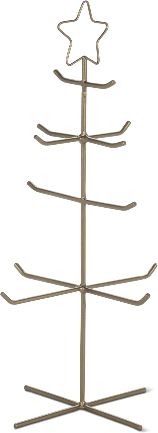 Abbott Collection Small Prong Christmas Tree Displayer | Holds & Showcases Your Collection, Free-Standing Metal Stand, Antique Gold, 14.5"H