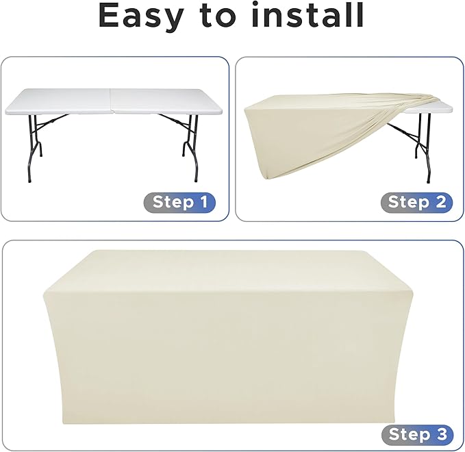 Nasitos Fitted Table Covers Stretch Spandex - 72 x 30 Inch - 4 Pack Beige Rectangle Table Clothes for 6 Foot Folding Tables, Wrinkle Resistant Tablecloths for Banquet, Trade Show, Craft Show