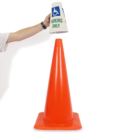 SmartSign 6-Pack "Handicapped Parking Only" Reflective Cone Message Sleeve Collar with Symbol, 360-Degree Visibility, Non-Adhesive Vinyl Signs for Traffic Safety Cones, 3-Side Print [Cone Not Included]