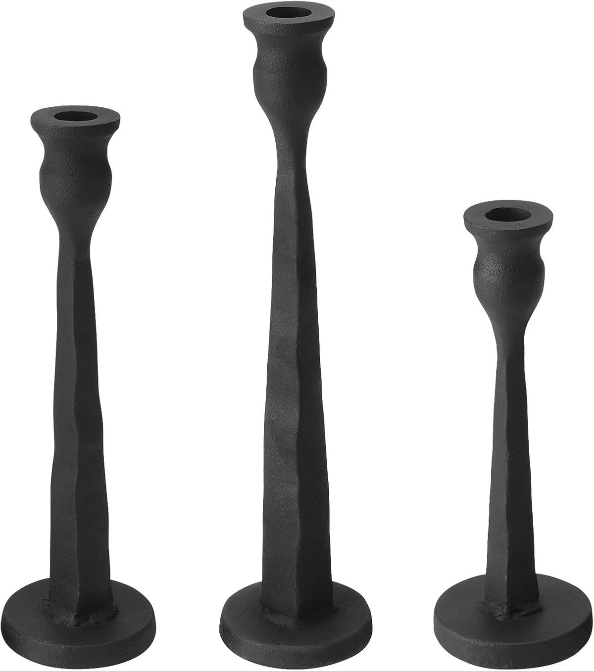 Heavy Duty Cast Iron Black Candlestick Holders Set of 3,Tall Taper Candle Hol...