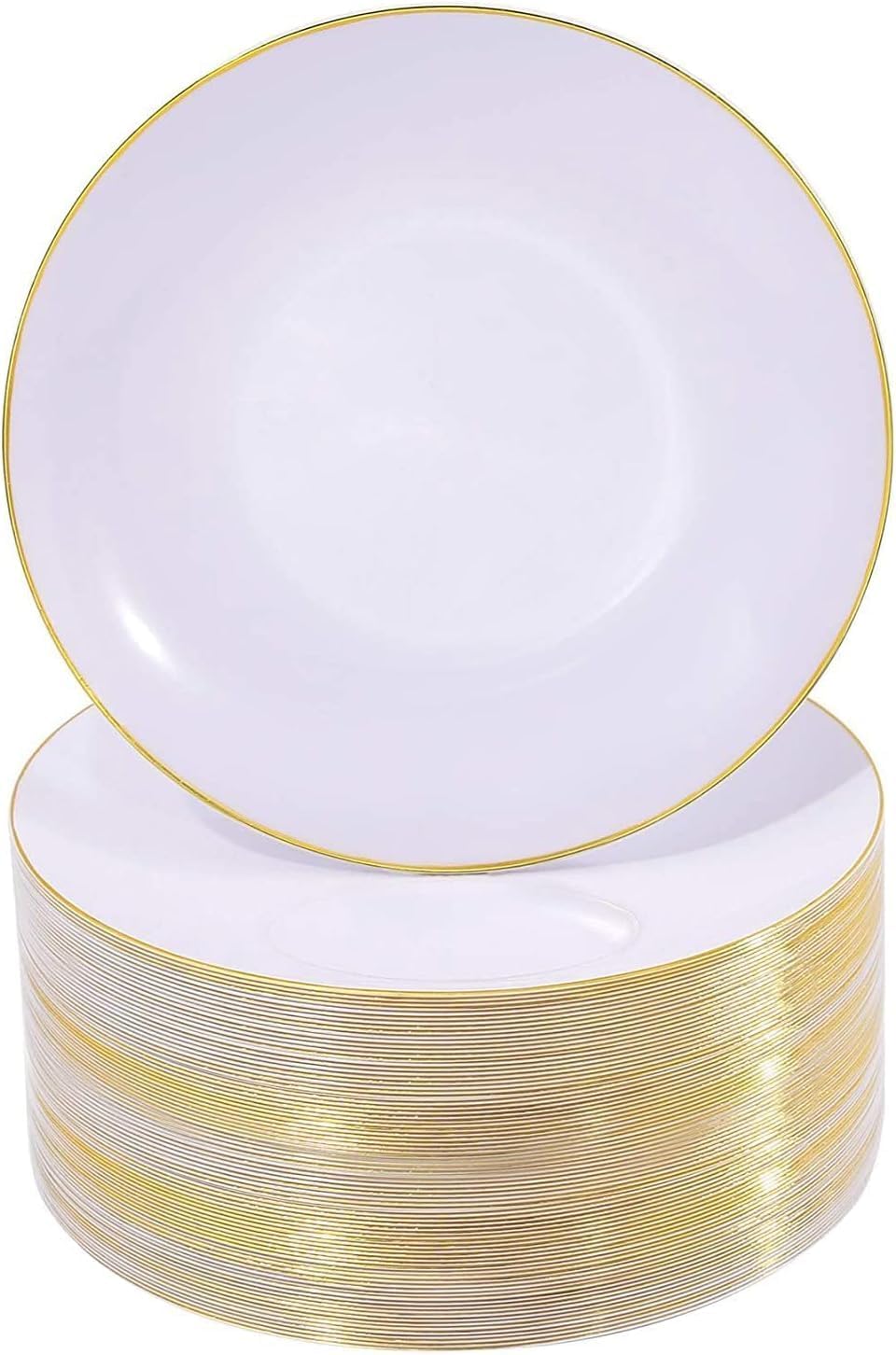 nervure 100pcs white with gold rim plastic plates, main product view