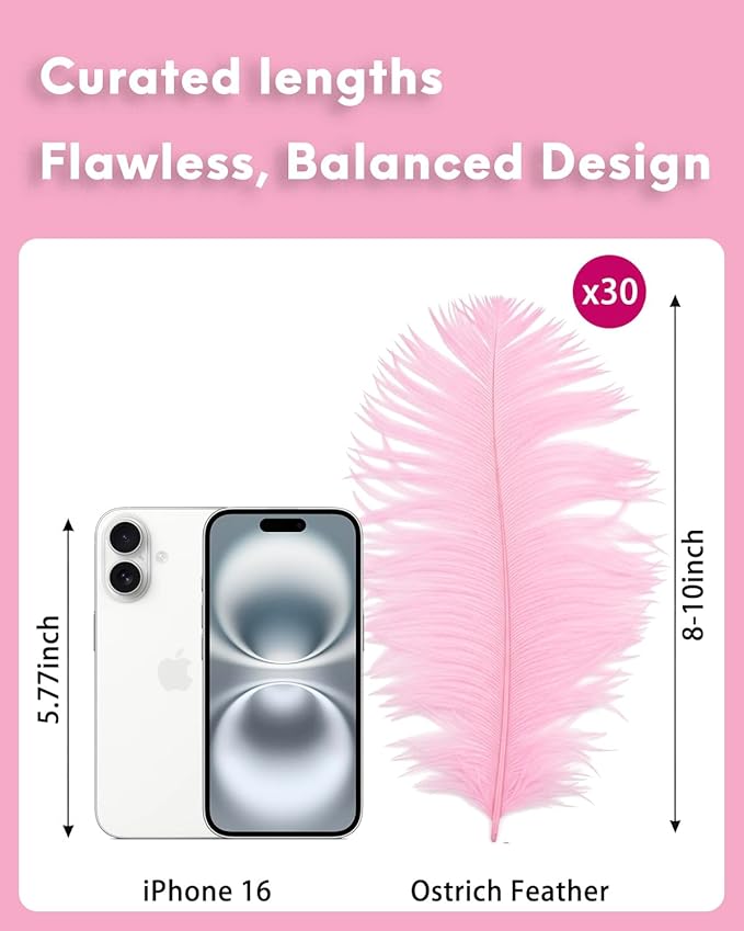 NEWONG 30pcs Light Pink Ostrich Feathers Natural Bulk 8-10inch（20-25cm) Vase Craft Wedding Home Party Centerpieces Christmas Day coquettish Valentine's Day Decoration