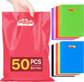 ANZNKU 50 PCS Multicolor Party Favor Gift Bags 8"x11", Goodie Bag Bulk for Candy Jewelry Treat Snack Craft, Small Reusable Plastic Party Bags with Handles for Kids Birthday, School & Festive Events