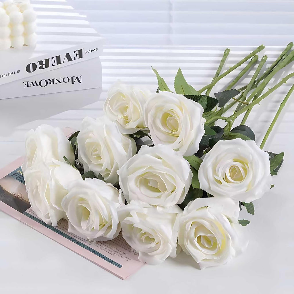 rowfad 60 pcs white roses artificial flowers bulk, package contents