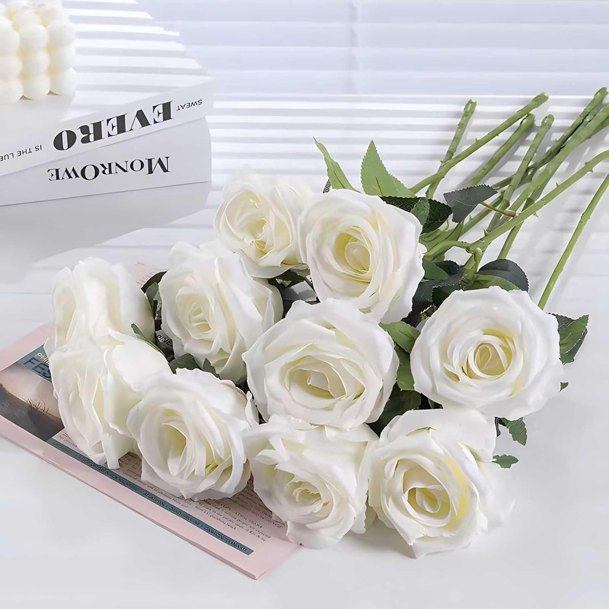 Rowfad 120pcs White Roses Artificial Flowers Bulk Fake Silk Roses for Decor