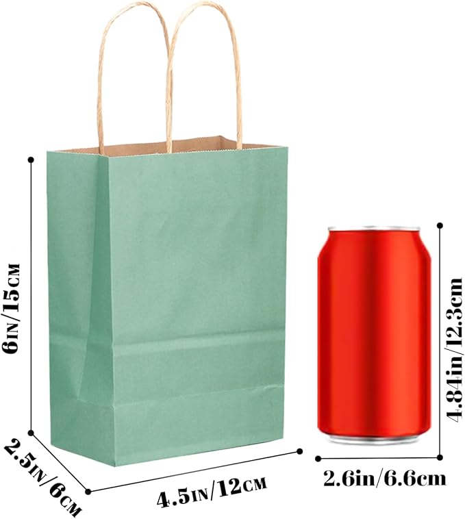 qiqee 24 Pcs Light Blue Mini Paper Gift Bags with Handles 6"x4.5"x2.5" Small Brown Kraft Party Favor Bags Treat Bags Multiple Uses (Mini size)
