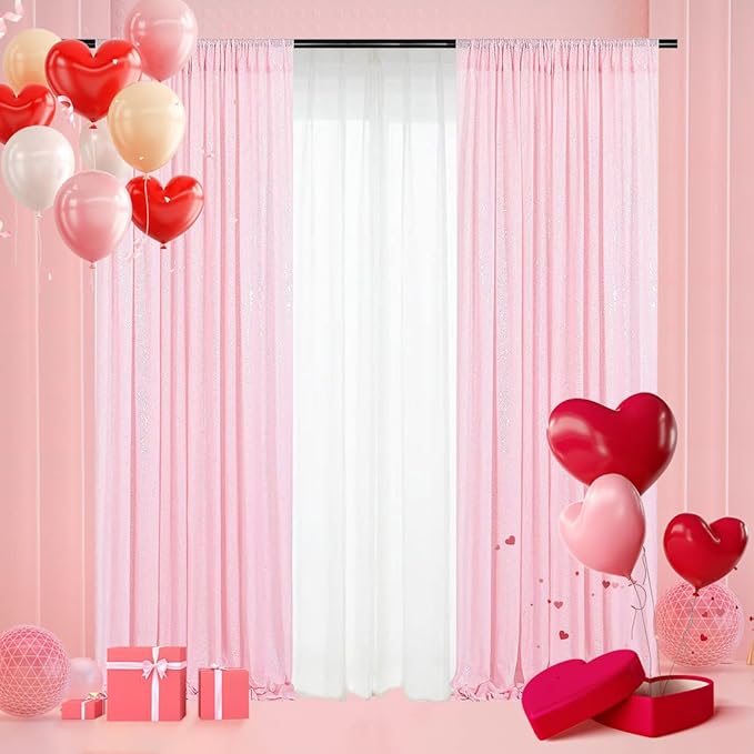 Poise3EHome 2Pcs 2Ft x 8Ft Pink Sequin Backdrop Curtains, Glitter Photography Background, Sequence Xmas Thanksgiving Backdrop