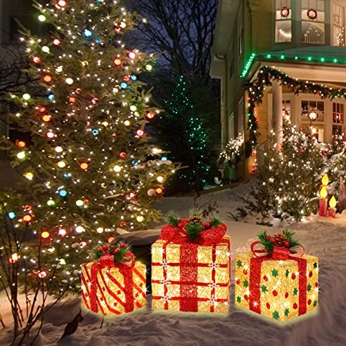[large 9.5"x8"x6.5" christmas set of 3 lighted gift, package contents