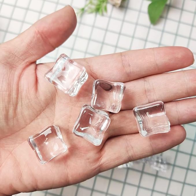HappyFiller 22 PCS Large Crystal Square Fake Ice Cubes Acrylic Ice Rocks for Table Scatters,Vase Fillers,Party Decor,Graduations,Weddings,Anniversaries,Food Display,Floral,1 Inch