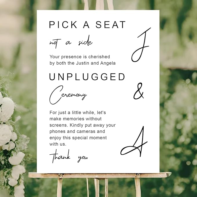 Modern Wedding Yard Sign – Pick a Seat & Unplugged Ceremony – Artistic Layout – Custom Acrylic or Corrugated Sign