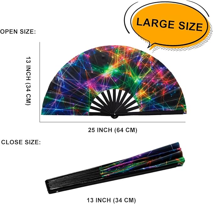 Amajiji Rave Folding Hand Fan Popping Fans for Line Dancing, Large Clacking Fans Clap Fan for Boots On The Ground Dance,Party,Decoration,Festival (Starry Sky)