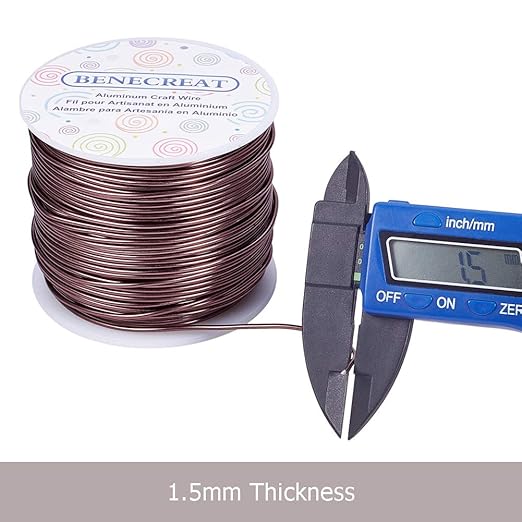 BENECREAT 15 Gauge 220FT Aluminum Wire Anodized Jewelry Craft Making Beading Floral Colored Aluminum Craft Wire - Brown