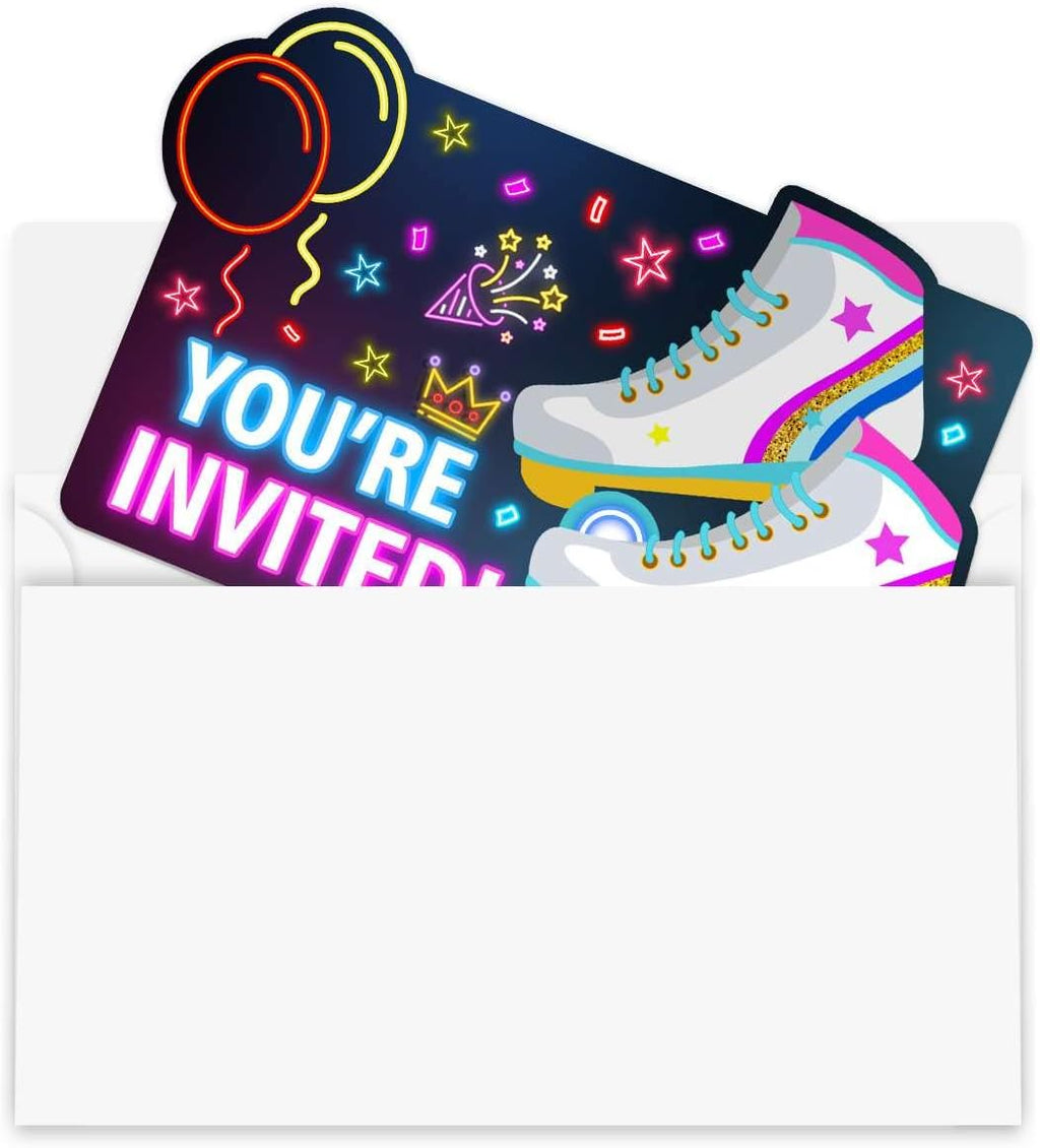 Simimi art Neon Roller Skating Birthday Party Invitations for Girls - Roller Rink Skate Party Invites - 30 Invite Cards with Envelopes