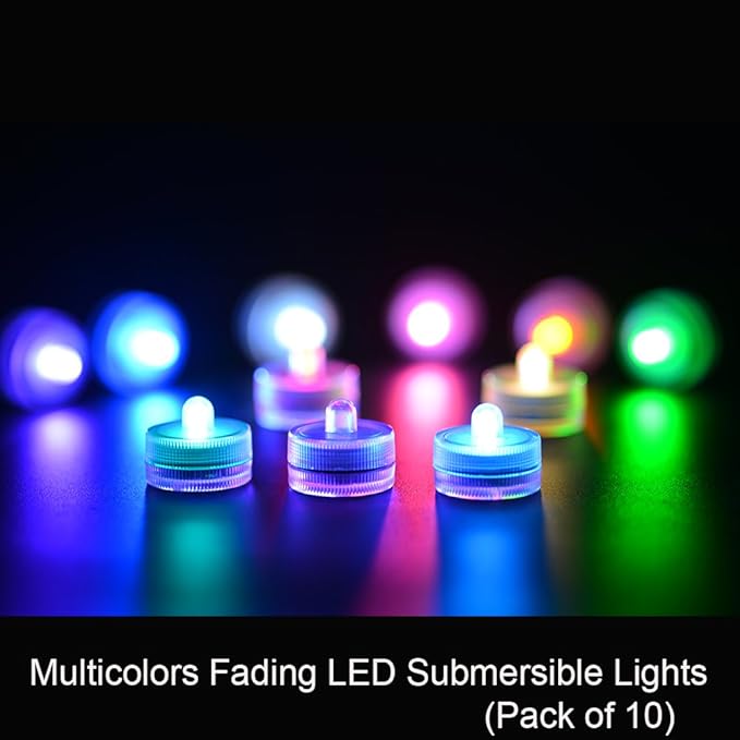 Submersible LED Lights cr2032 Battery Powered Underwater Waterproof LED Tea Light Candles for Events Wedding Centerpieces Vase Floral Xmas Holidays Home Decor Lighting(Pack of 12) (Multi-colored)