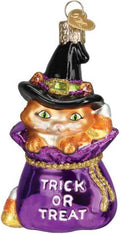 Old World Christmas Trick-or-Treat Kitty Glass Blown Ornament for Christmas Tree, Handcrafted Holiday Decoration, Halloween Collection